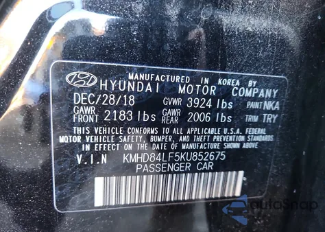 2019 Hyundai Elantra Sel z USA, uszkodzony, nr VIN KMHD84LF5KU852675